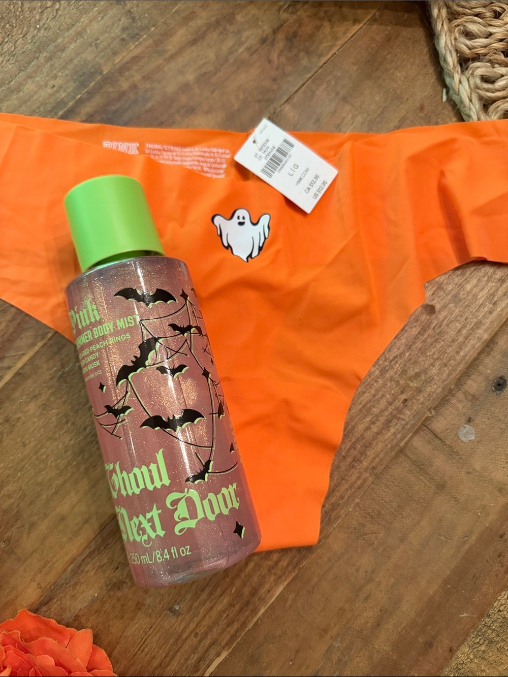 PINK Victoria's Secret Pink Glitter Body glitter and lrg spooky undies nwt